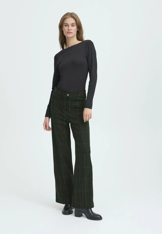 Ihkate Wide Leg Pant (Black/Green Plaid)