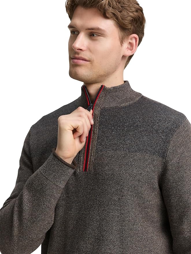 Ted Knit Troyer Mock Neck Quarter Zip (Brown)