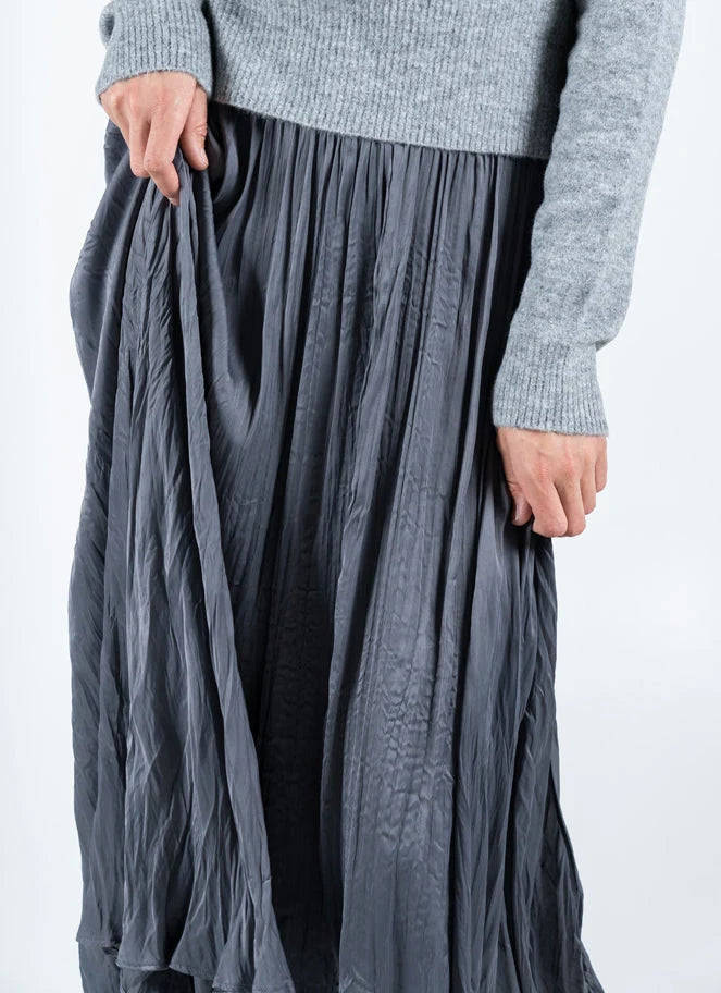C'est Moi Pleated Silk Maxi Skirt (Pewter)
