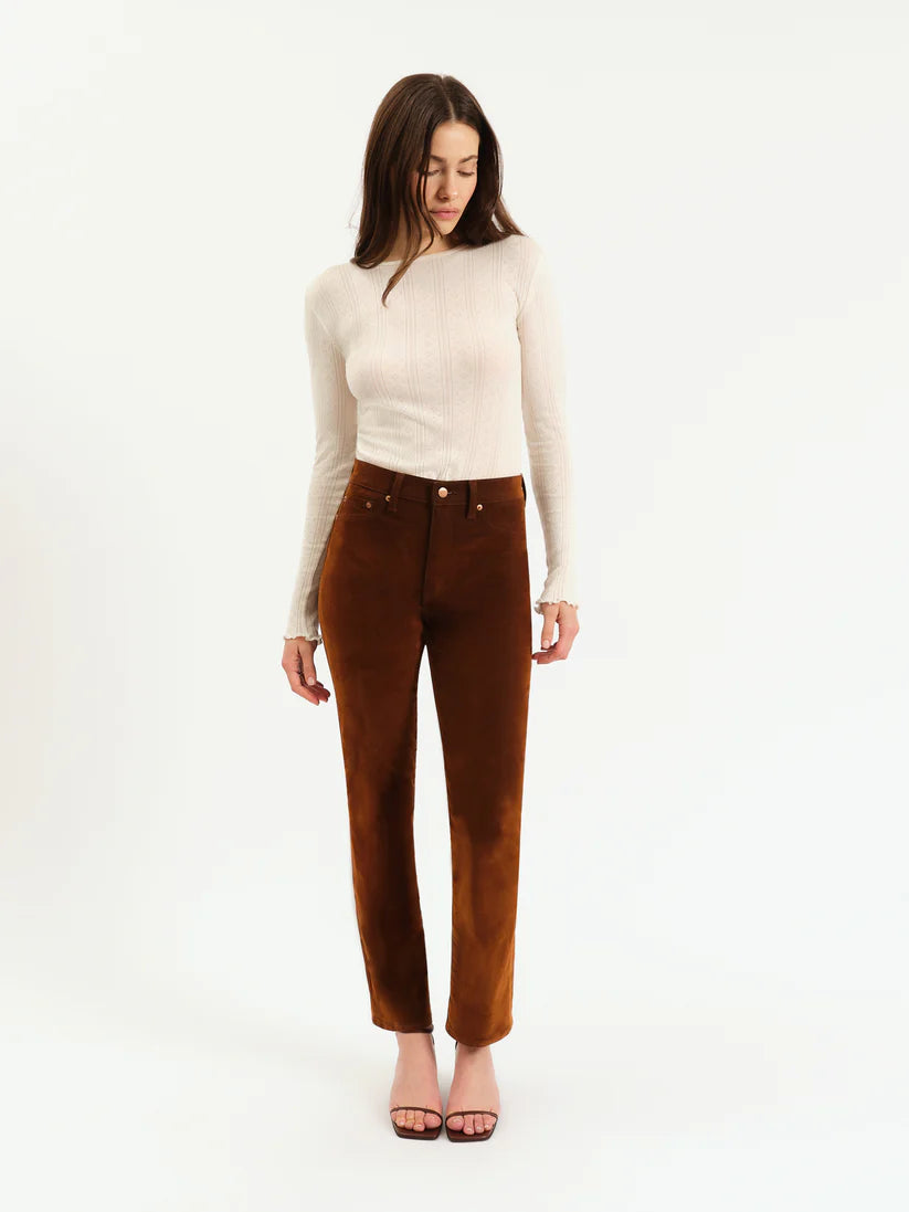DAZE Smarty Pants High Rise Slim Straight (Cognac)