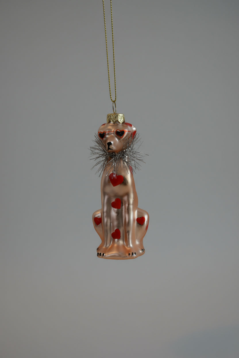 Dog With Hearts Ornament
