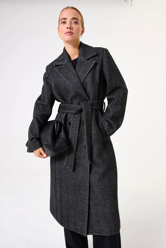 Herringbone Long Coat (Black)
