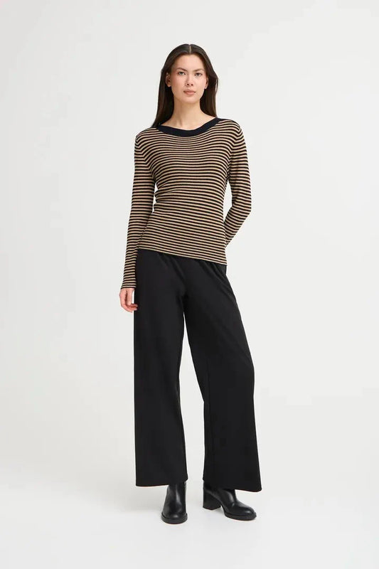 Ihmafa Long Sleeve Stripes Top  (Tan)