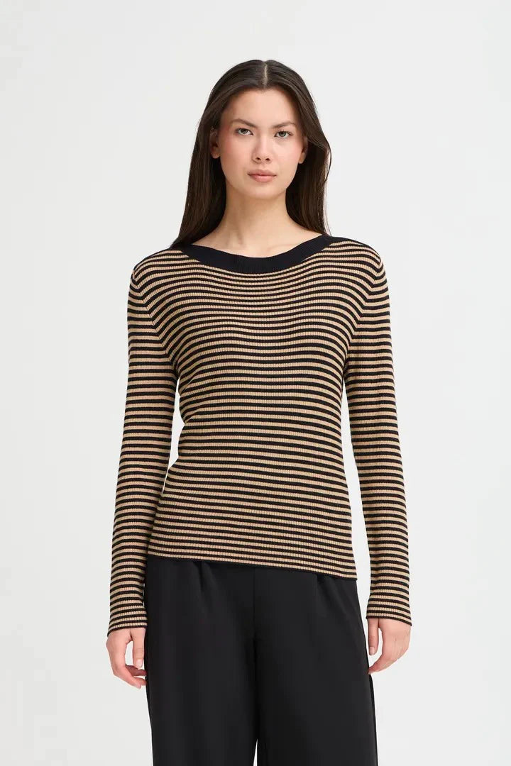 Ihmafa Long Sleeve Stripes Top (Tan)