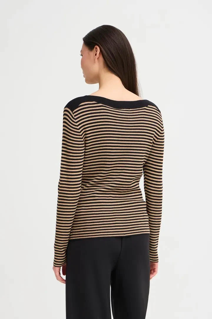 Ihmafa Long Sleeve Stripes Top (Tan)