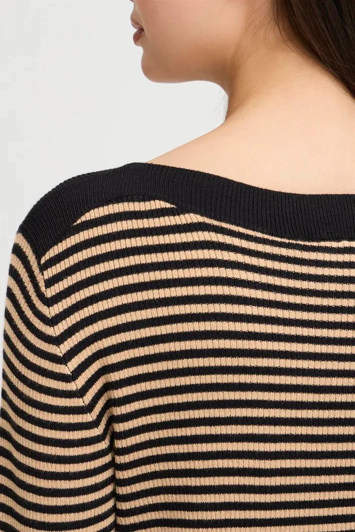 Ihmafa Long Sleeve Stripes Top (Tan)