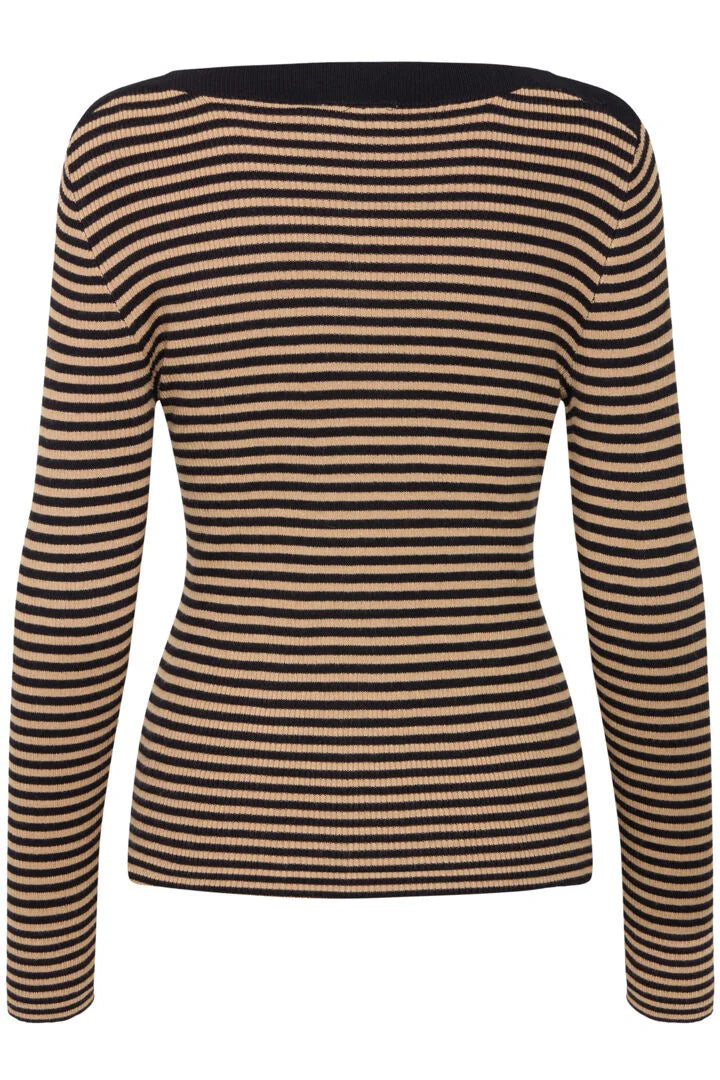 Ihmafa Long Sleeve Stripes Top (Tan)