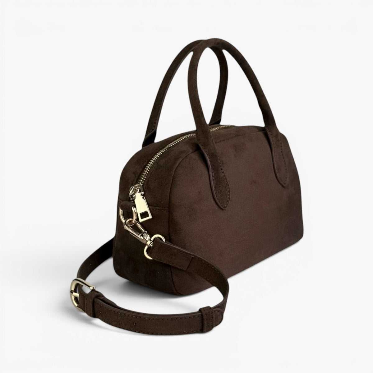 KYLA Faux Suede Mini Bowler Bag (Chocolate)