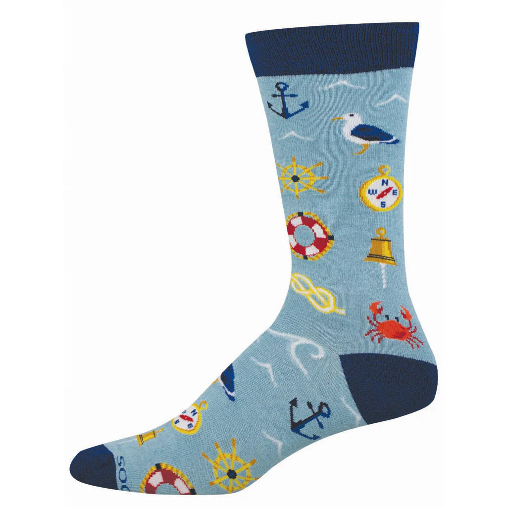 Ahoy Matey Blue Heather Men's Crew Socks
