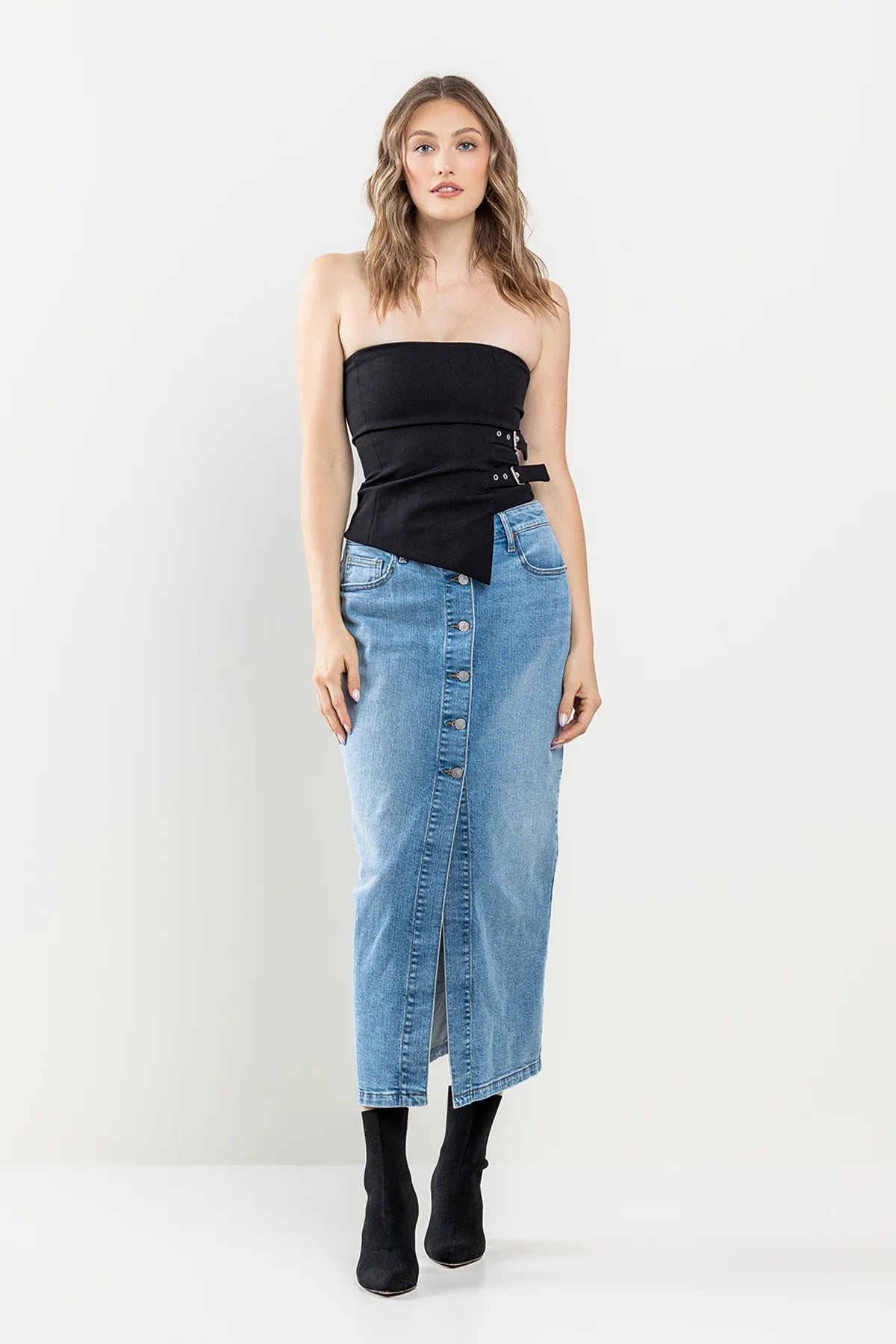 Lisbeth Maxi Jean Skirt (Medium Light Wash)