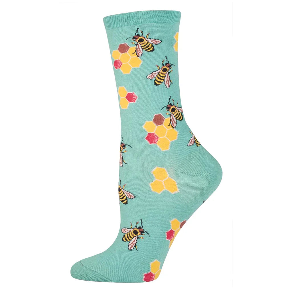 Busy Bees Seafoam Women's Crew Socks