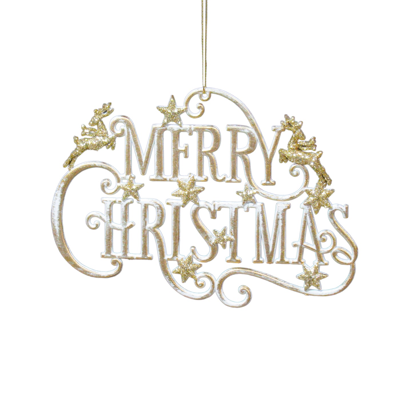 Rustic Gold Merry Christmas Ornament