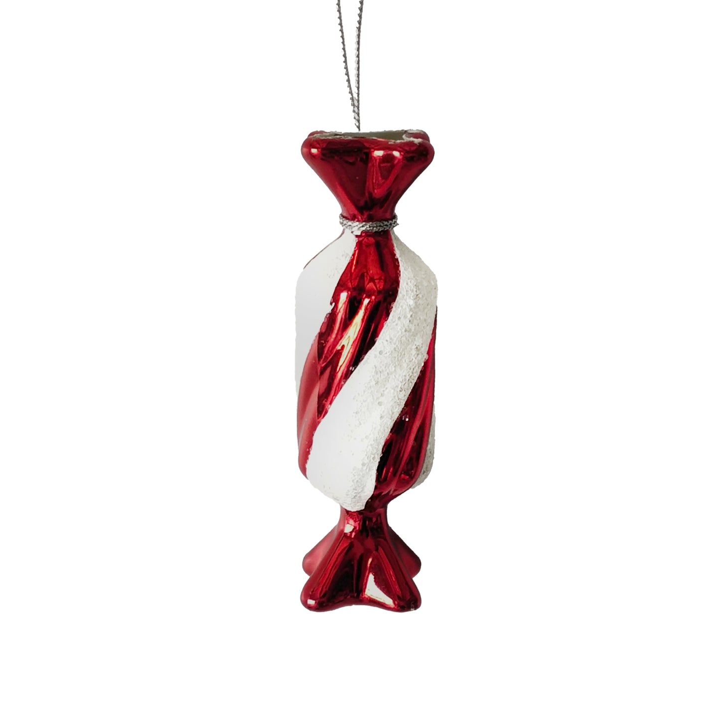 Frosted Red & White Candy Ornament
