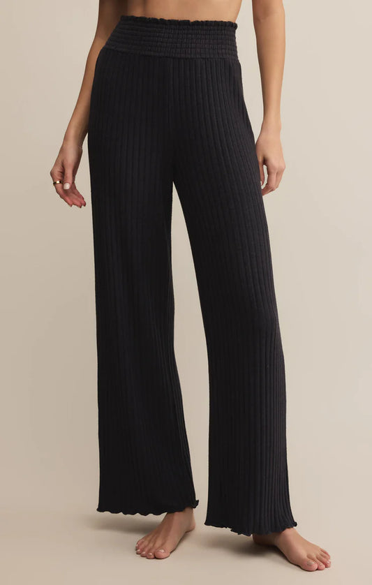 Dawn Smocked Rib Pant (Black Sand)