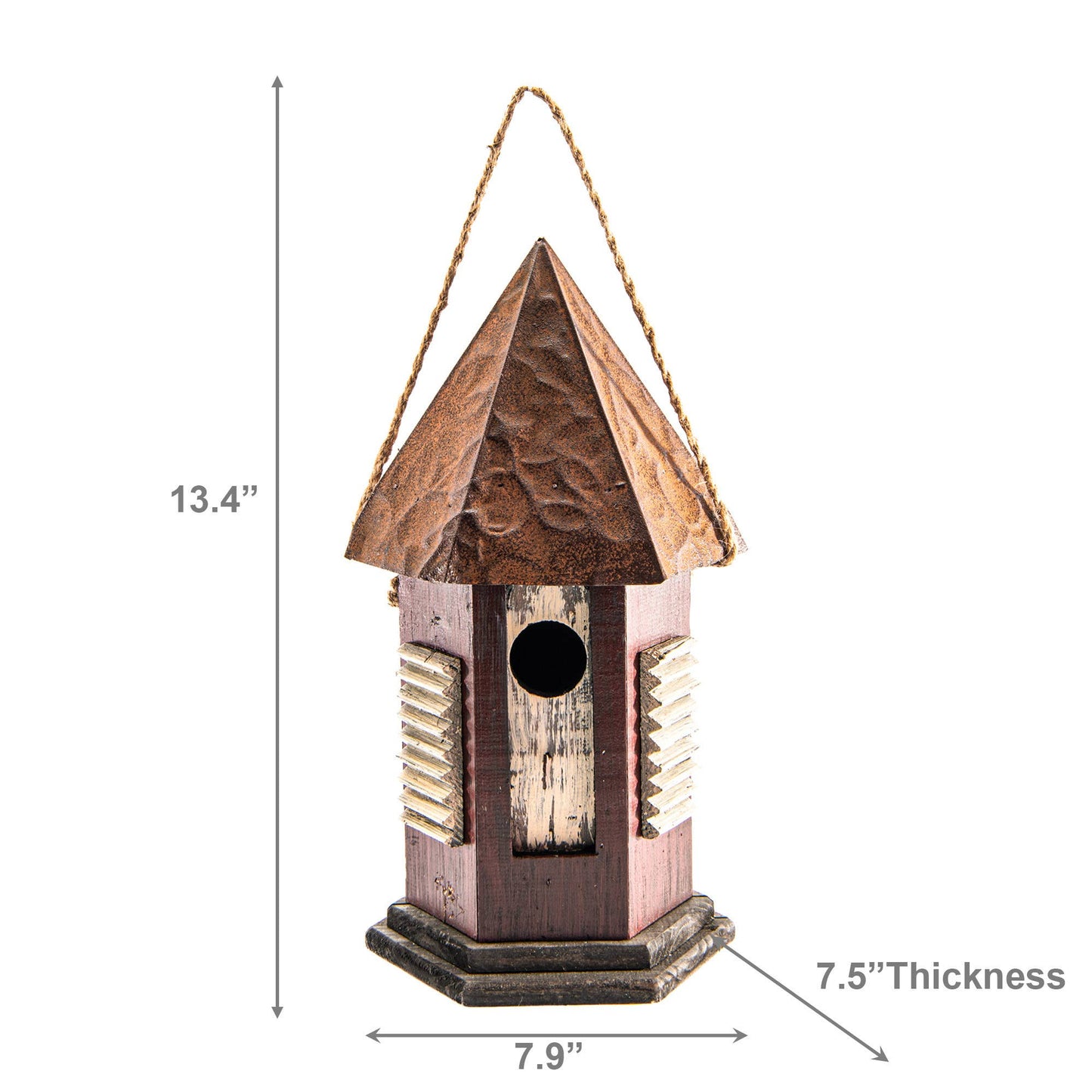 Wooden Hexagonal Roof Birdhouse: Brown