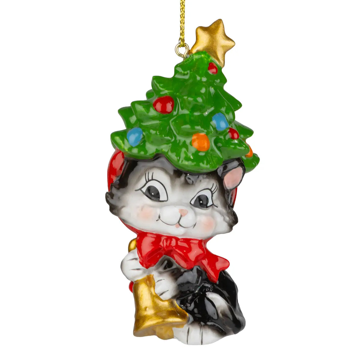 Cat with Christmas Tree Hat Ornament