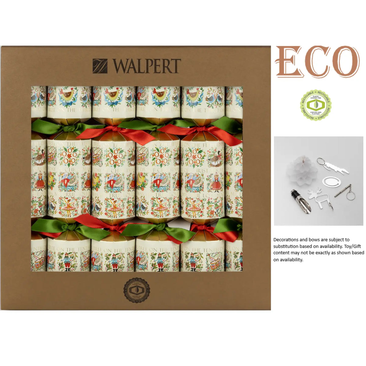 12 Days of Christmas Eco Crackers (6-Pack)