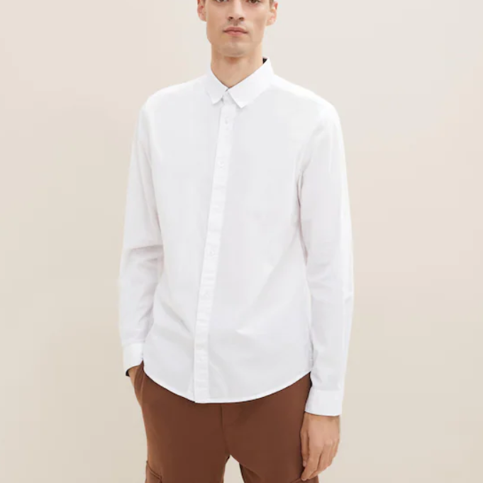 Glen Long Sleeve Collared Polo Shirt (White)