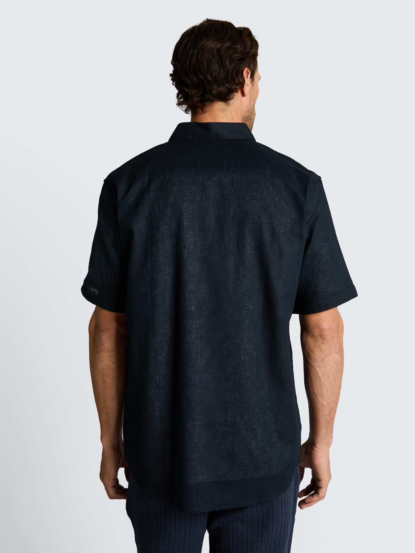 Carl Linen Cotton Kent Short Sleeve Shirt (NVY)