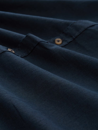 Carl Linen Cotton Kent Short Sleeve Shirt (NVY)