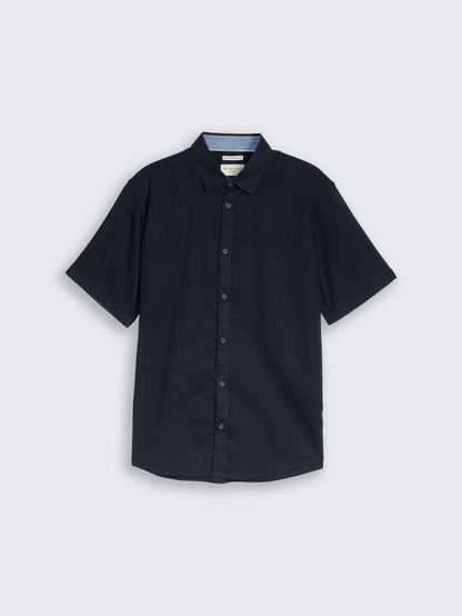 Carl Linen Cotton Kent Short Sleeve Shirt (NVY)