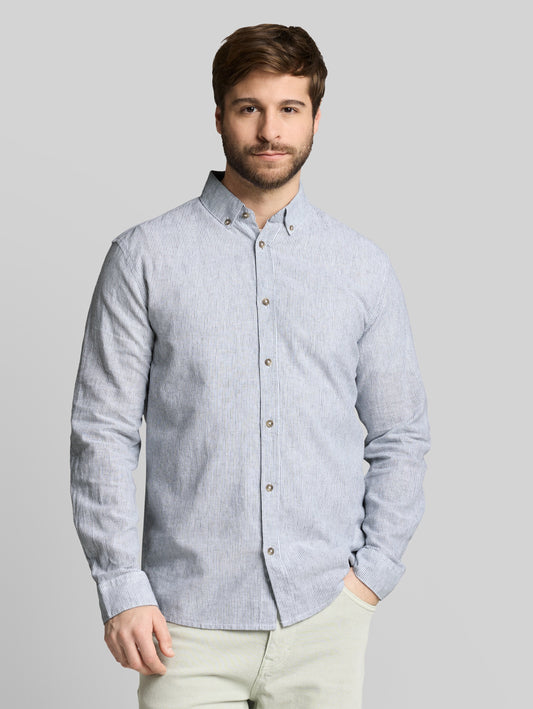 Tom Tailor Striped Cotton Linen Shirt (White)