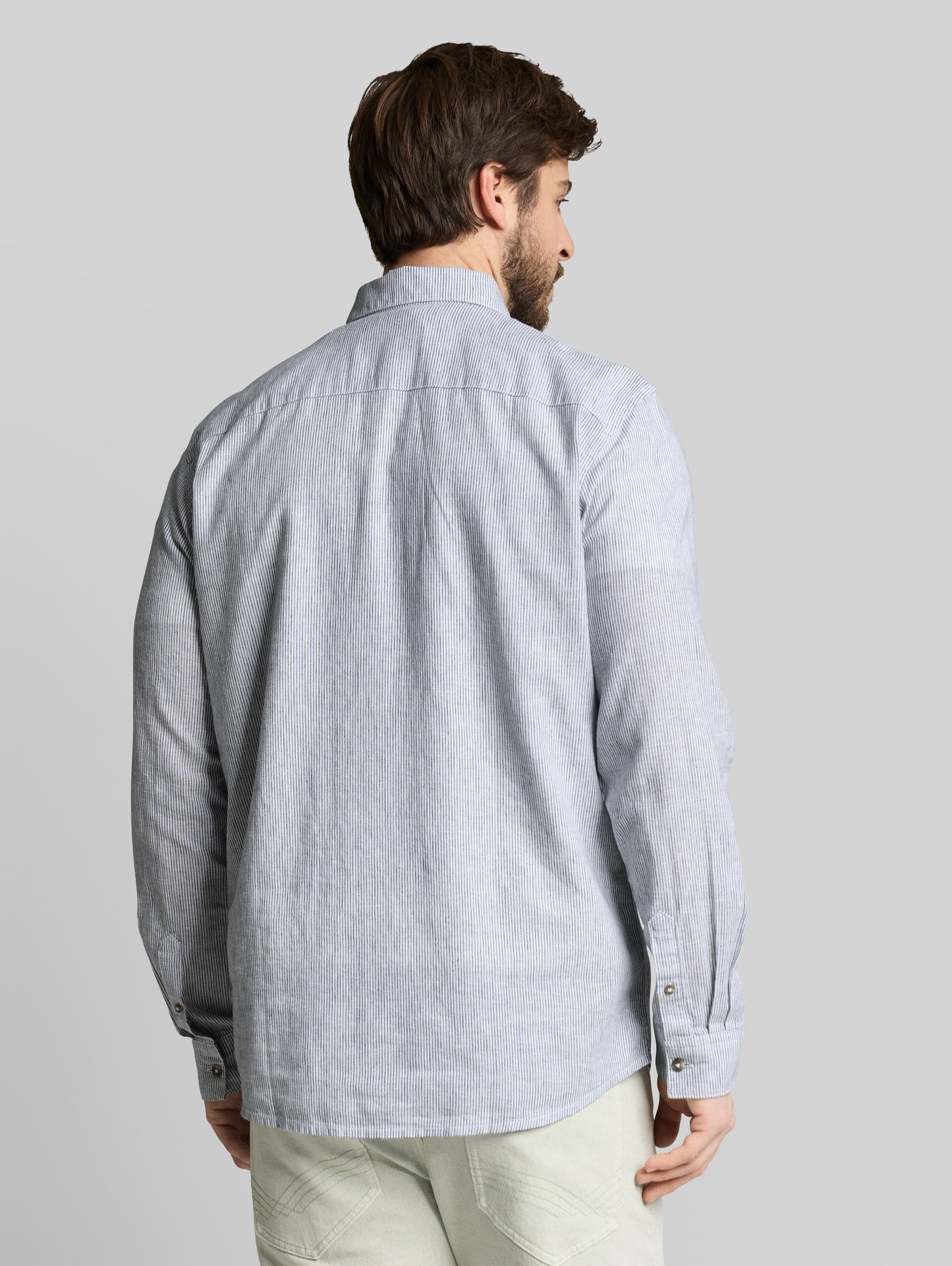 Tom Tailor Striped Cotton Linen Shirt (White)