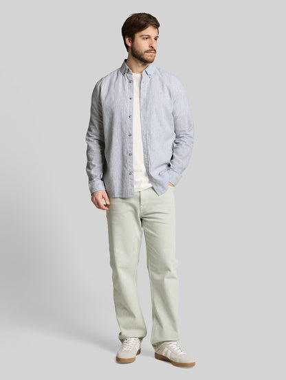Tom Tailor Striped Cotton Linen Shirt (White)