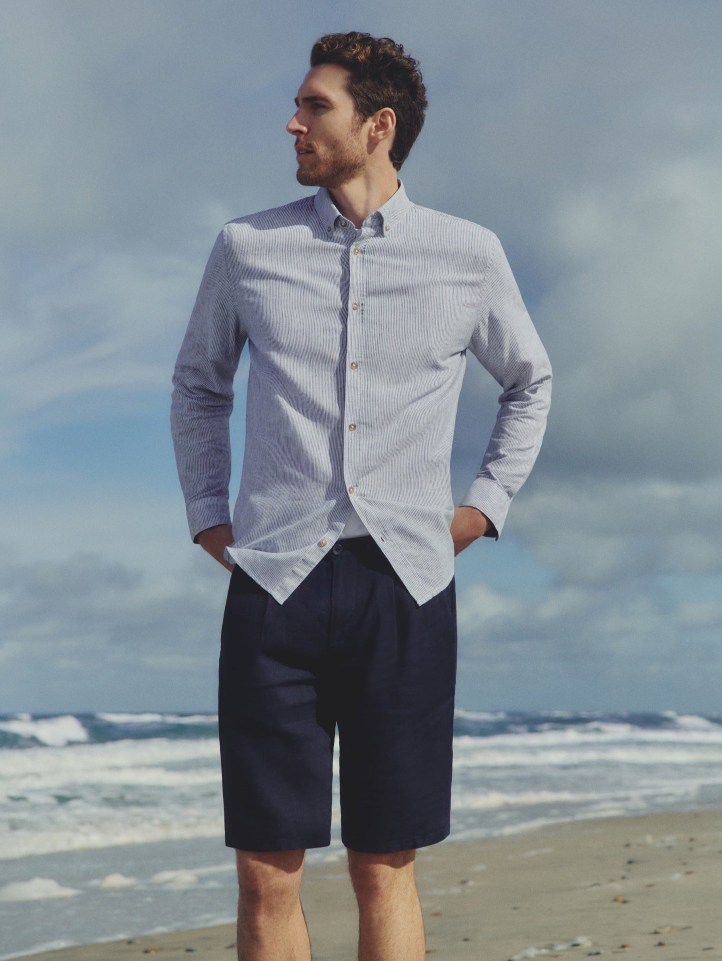 Tom Tailor Striped Cotton Linen Shirt (White)