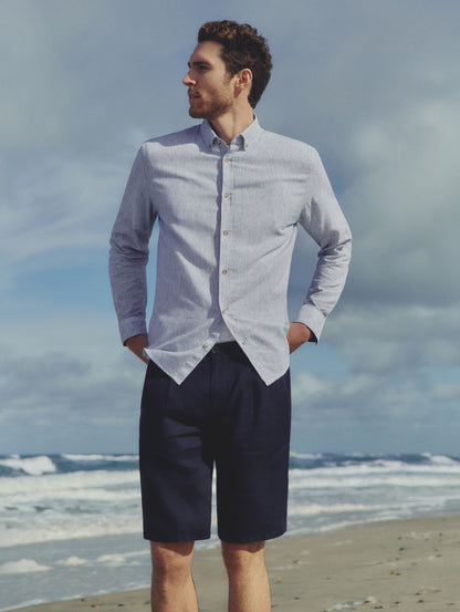 Tom Tailor Striped Cotton Linen Shirt (White)