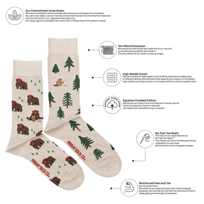 Men's Bear in Hat and Trees Mid-Calf Socks