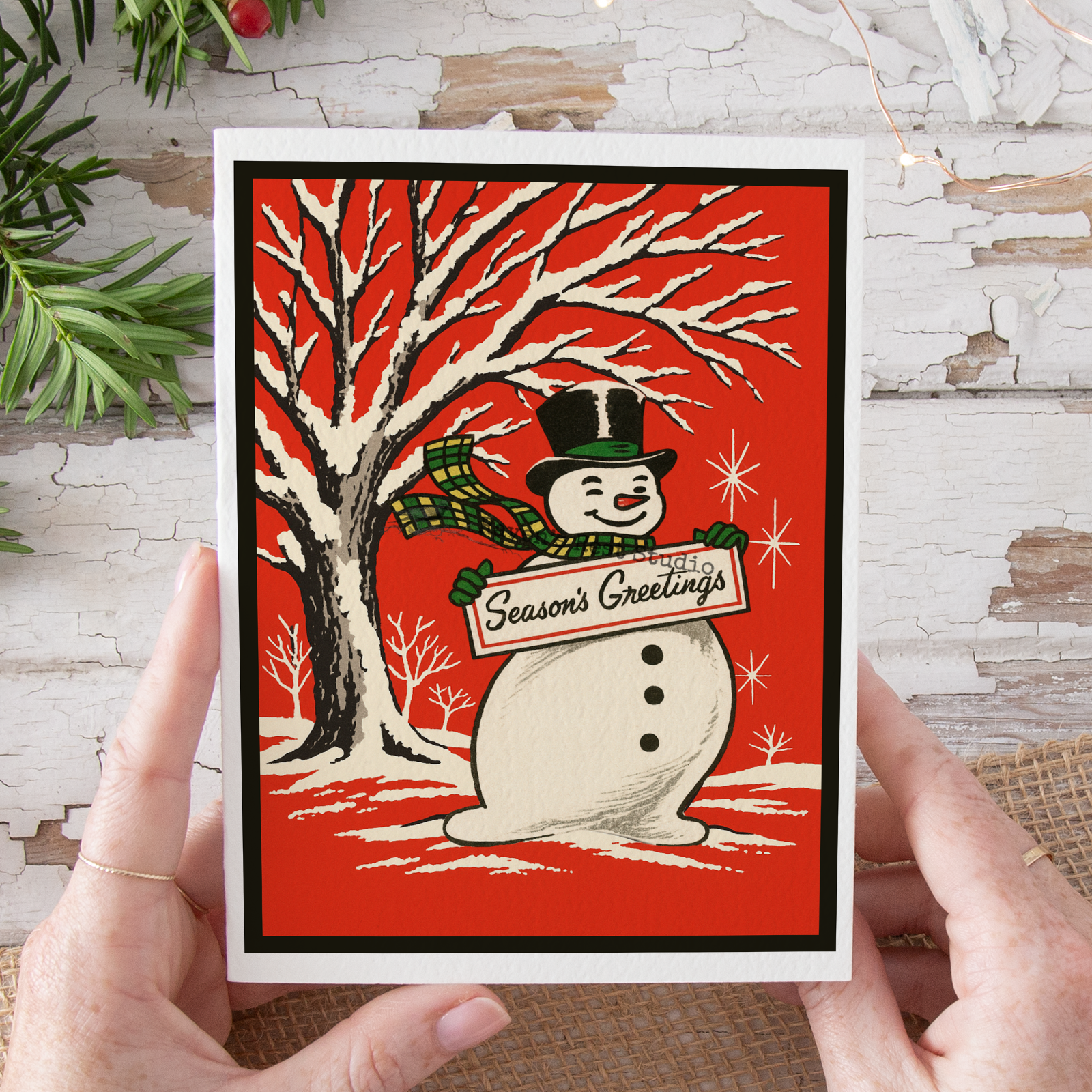 Red Snowman Christmas Card