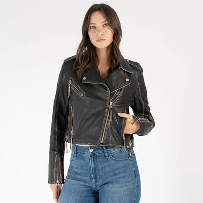 Sharon Leather Moto Jacket (Black/Brown)