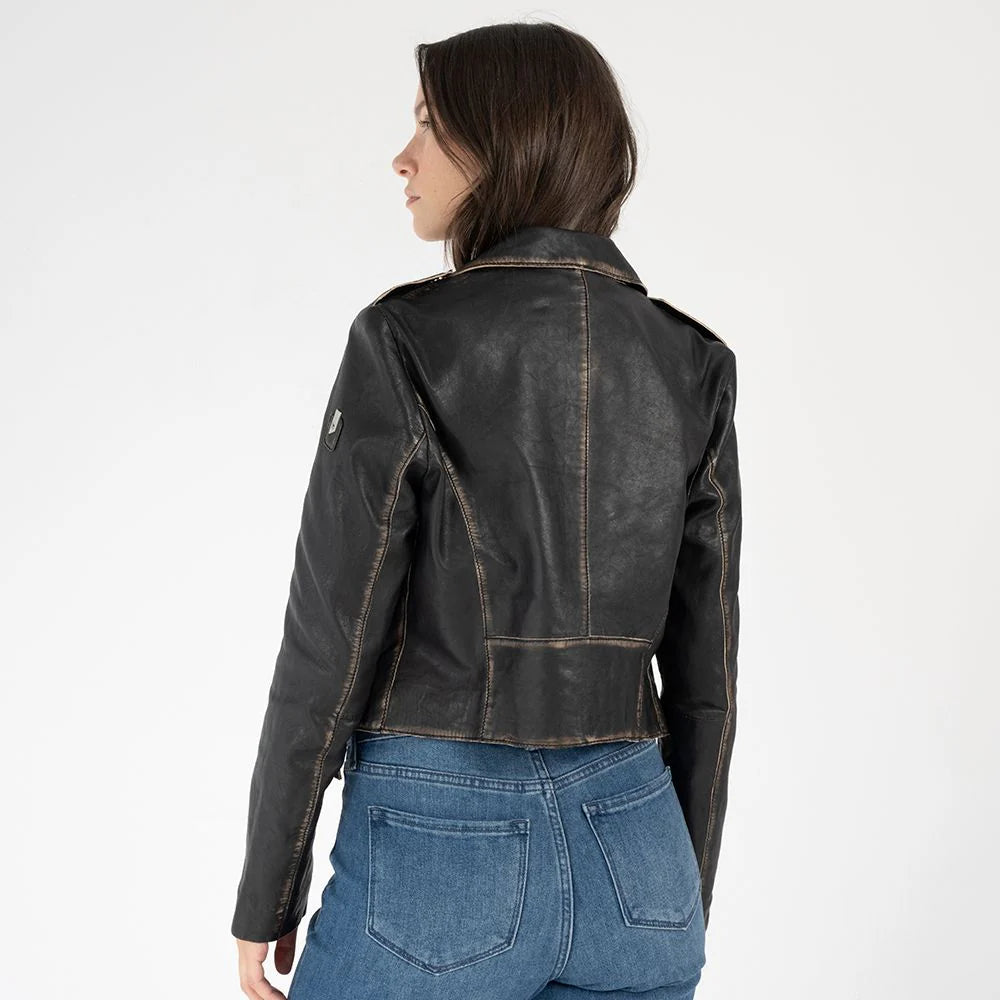 Sharon Leather Moto Jacket (Black/Brown)