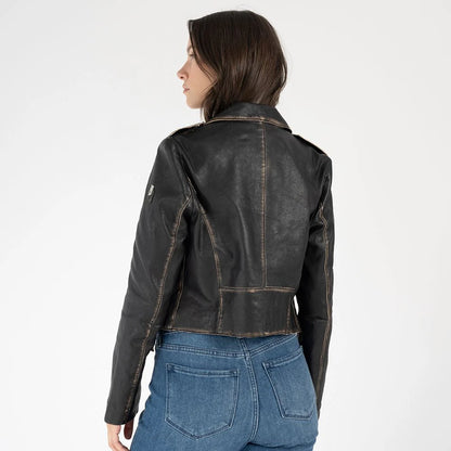 Sharon Leather Moto Jacket (Black/Brown)