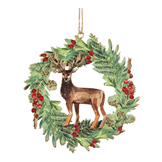 Wooden Stag Wreath Ornament
