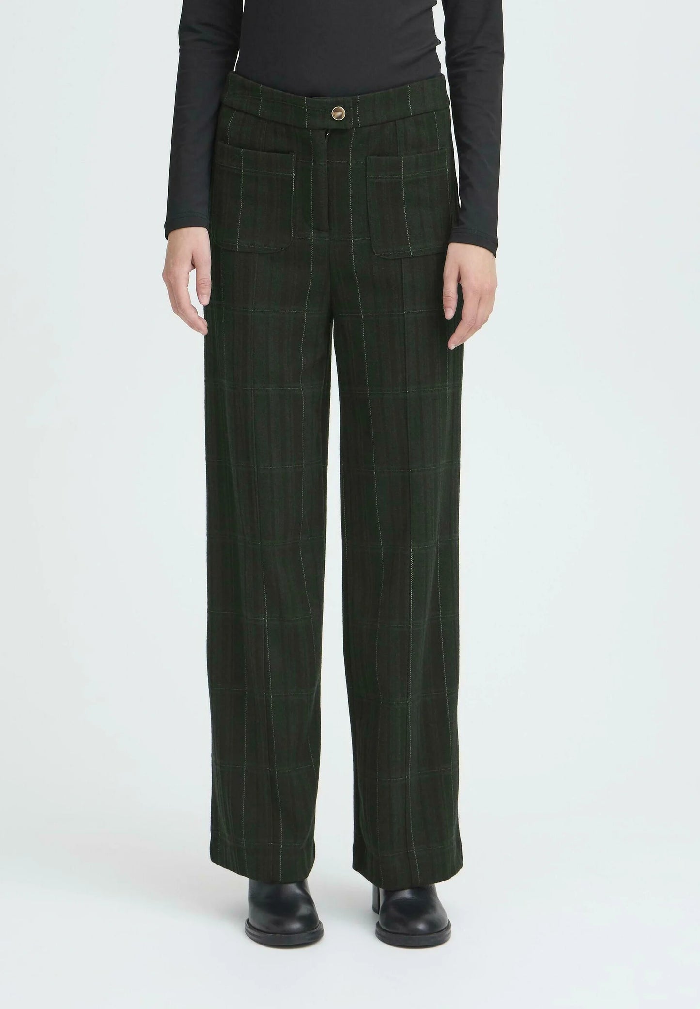 Ihkate Wide Leg Pant (Black/Green Plaid)