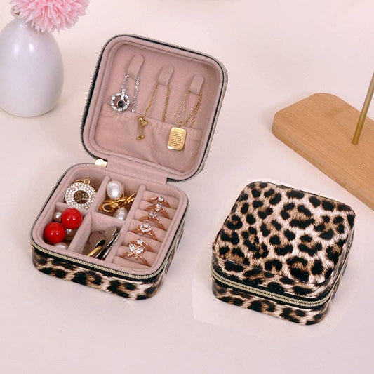 Vegan Leather Leopard Print Jewelry Storage Box