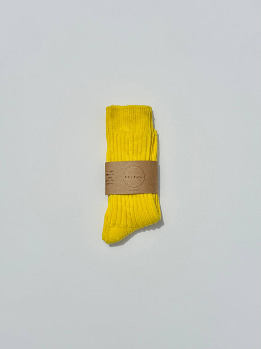 Ribbed Cotton High Socks Lemon