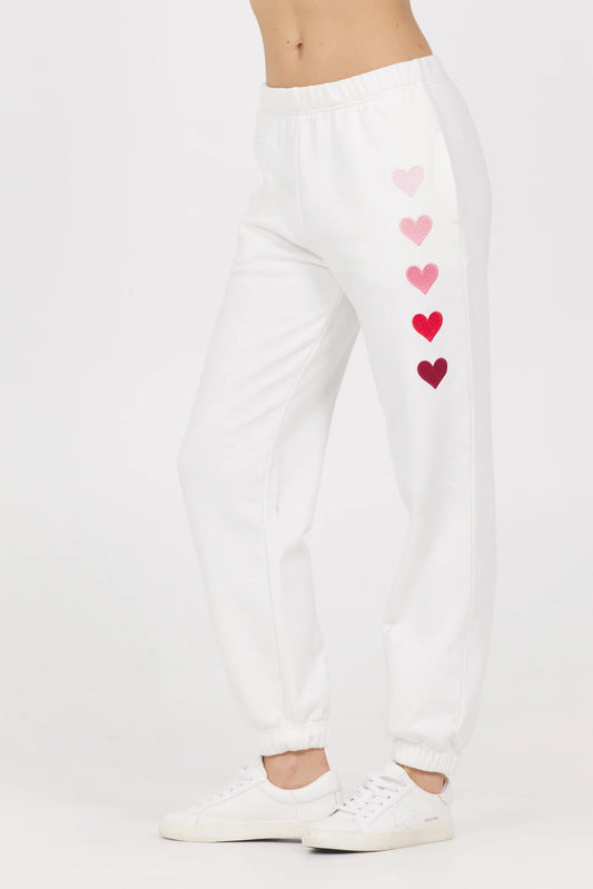 Embroidered Heart Sweatpants (White)