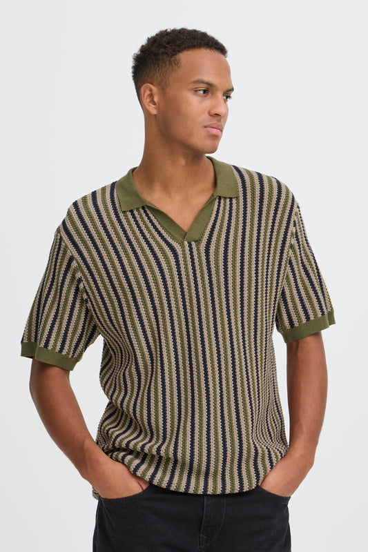 Bhcarly Vertical Stripe Knit Polo (Winter Moss)