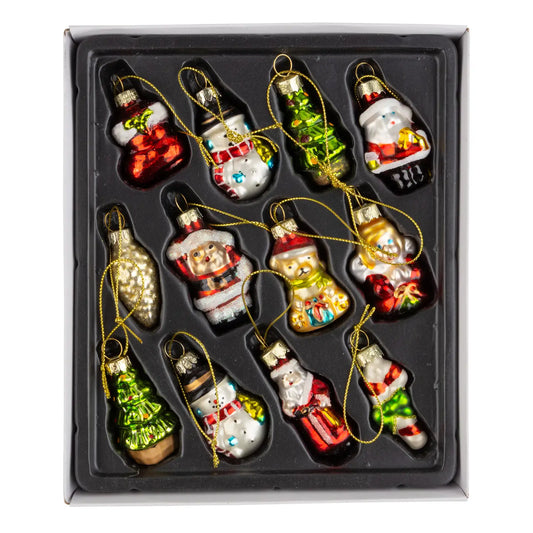 Santa, Snowman & Tree Glass Ornaments (Set of 12)