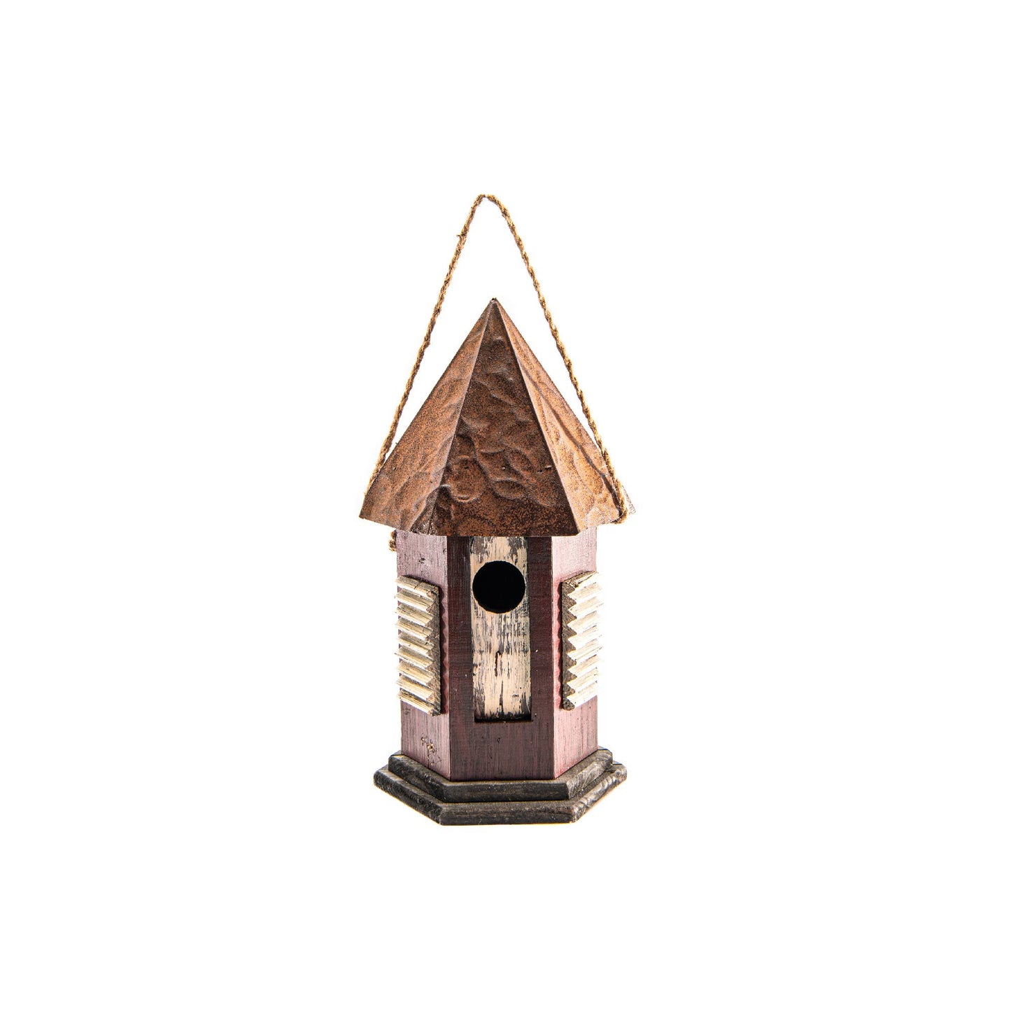 Wooden Hexagonal Roof Birdhouse: Brown