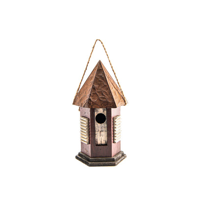 Wooden Hexagonal Roof Birdhouse: Brown