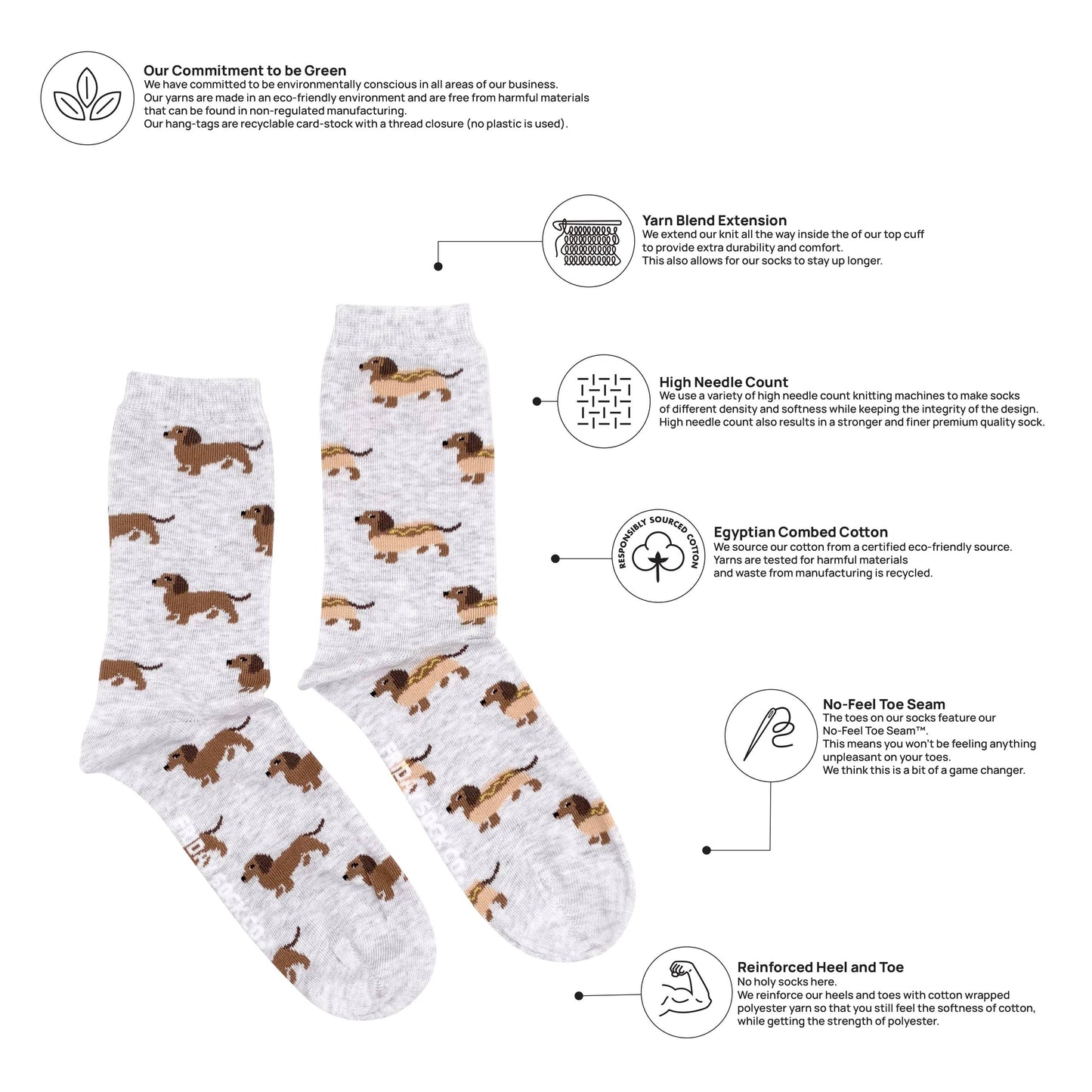 Women's Wiener Dog Hot Dog Crew Socks