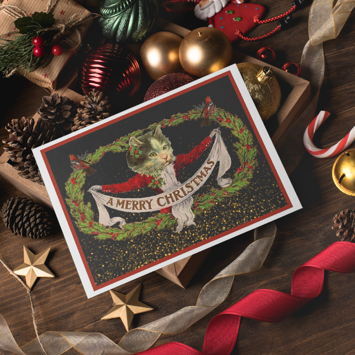 Vintage Cat Christmas Card