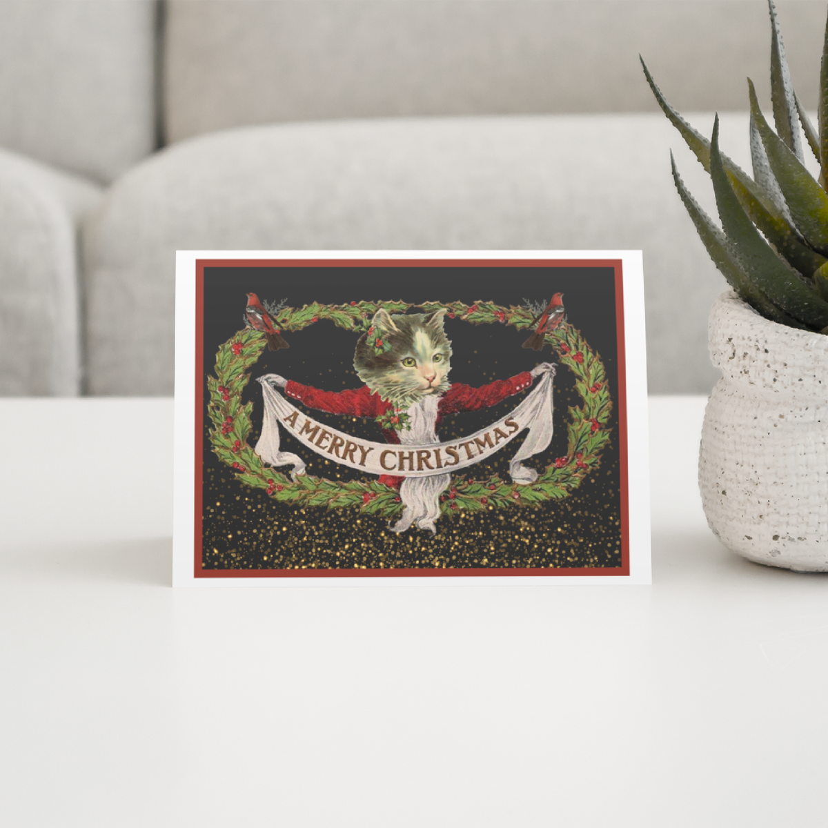 Vintage Cat Christmas Card