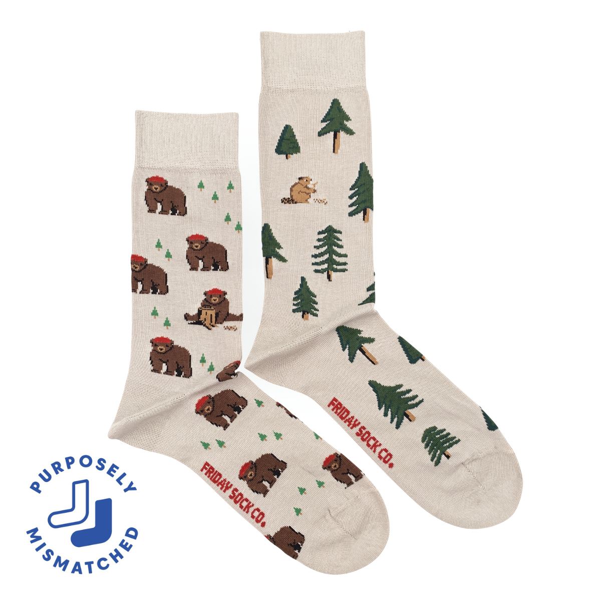 Men's Bear in Hat and Trees Mid-Calf Socks