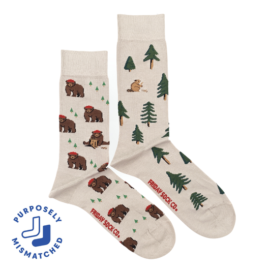 Men's Bear in Hat and Trees Mid-Calf Socks