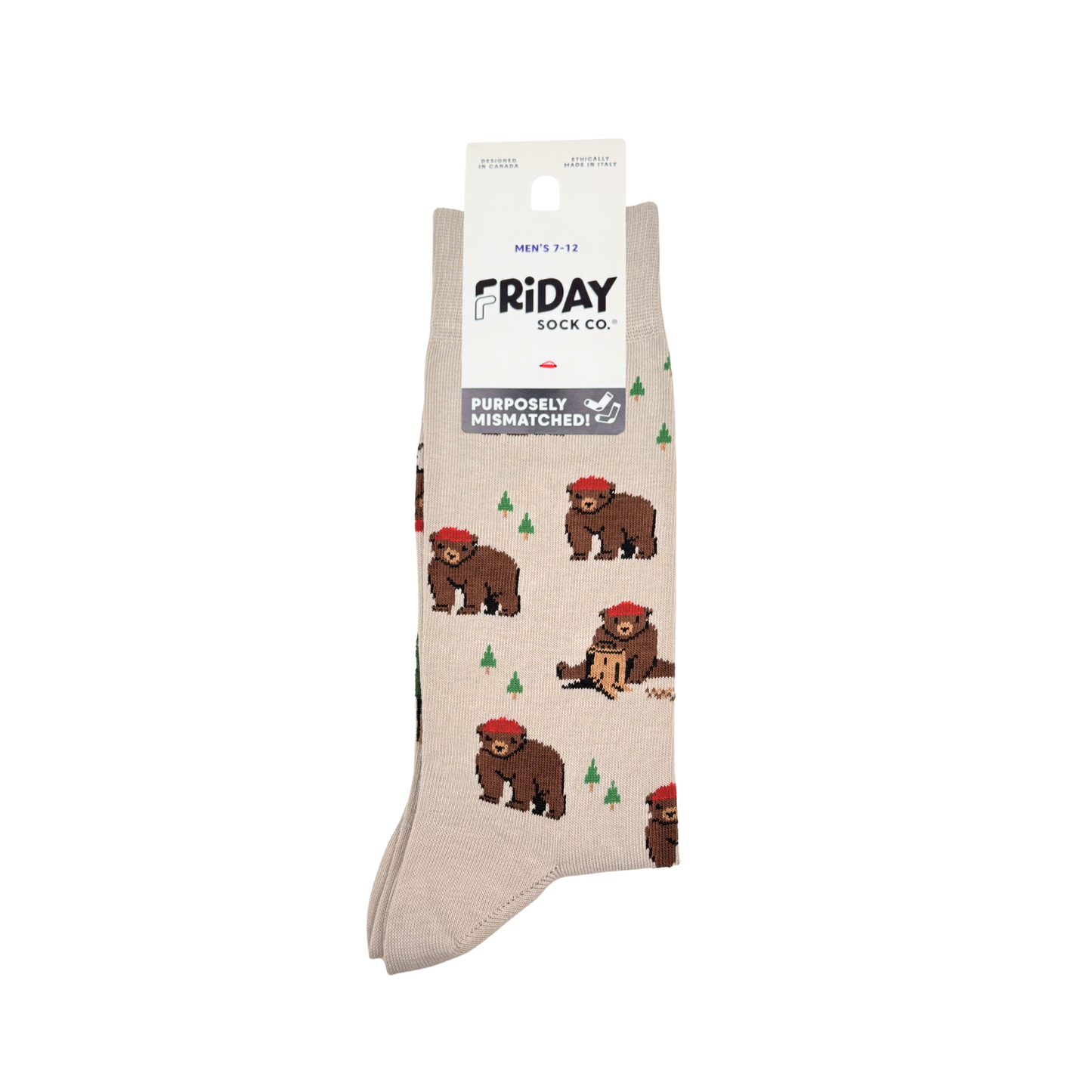 Men's Bear in Hat and Trees Mid-Calf Socks